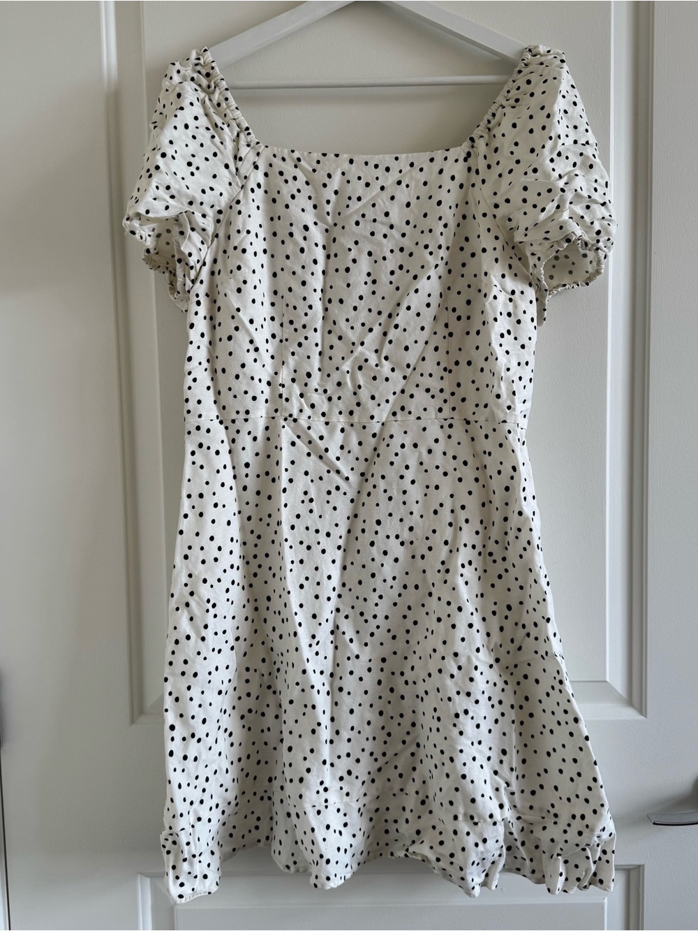 White and Black Polka Dot Puff Sleeve Dress